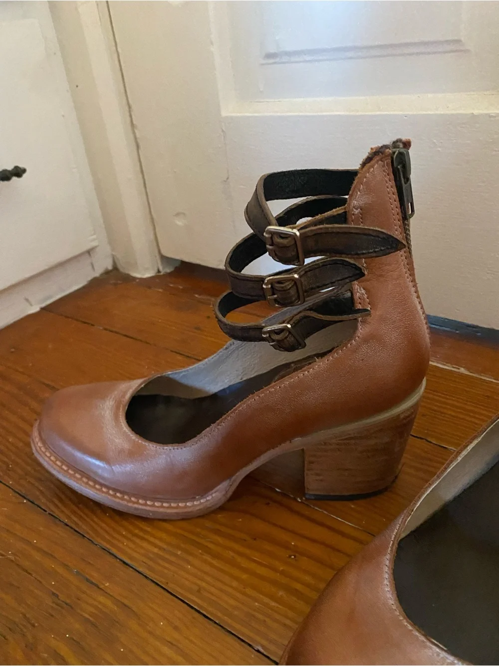 Free Bird Rose Gold Leather Ankle-Strap Heels - Women's Classic Pump